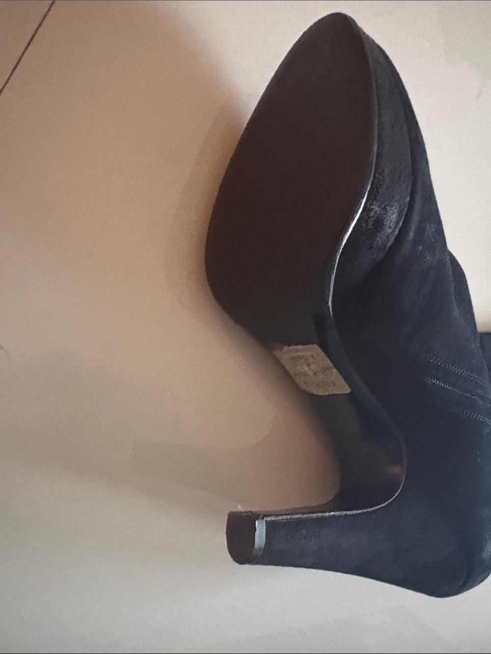 Prada Black Suede Knee-High Heeled Boots with Fur Cuff - Picture 3 of 7